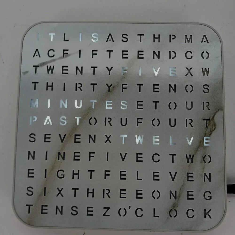 Brookstone LED Light Up Display Word Clock White Sleek Design BSSK9010